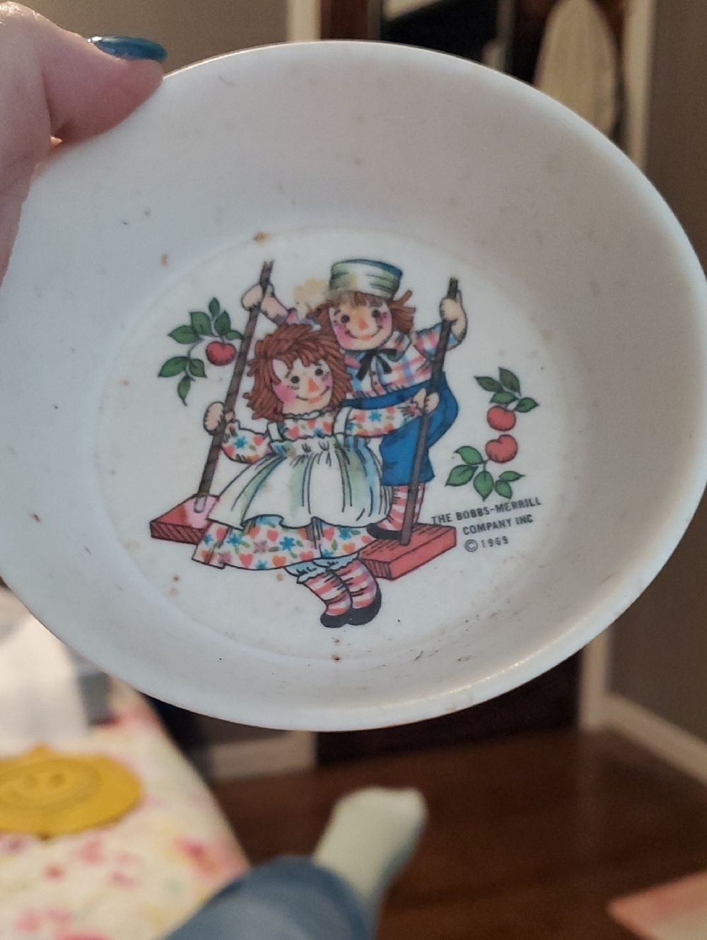 Raggedy Ann & Andy Ceramic Dish with Swing Illustration